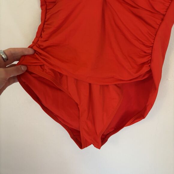 Lauren Ralph‎ Lauren One Piece Bathingsuit Red Plunging Swimsuit Cut-Out 14 - Picture 2 of 7